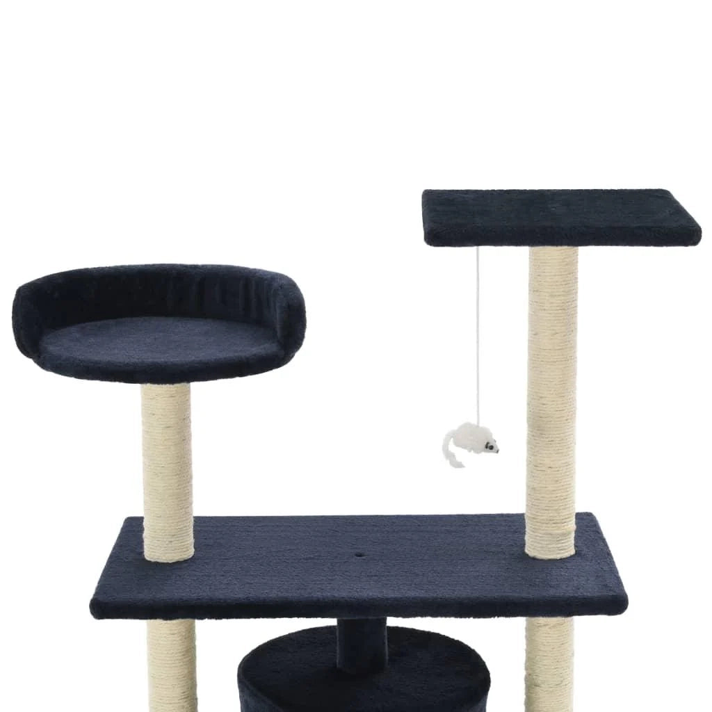 Tiragraffi albero per gatti cuccia per gatti peluche in sisal 95 cm blu scuro 3702166