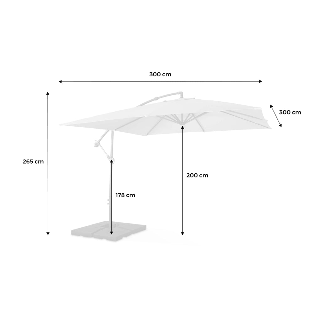 Ombrellone quadrato eccentrico, 3x3m, talpa