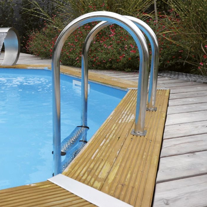 Scaletta MURO 3 gradini in acciaio Inox AISI 304L per piscine in legno