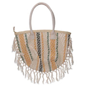 Borsa tessuto righe arancioni con nappecm 40x13h32/50