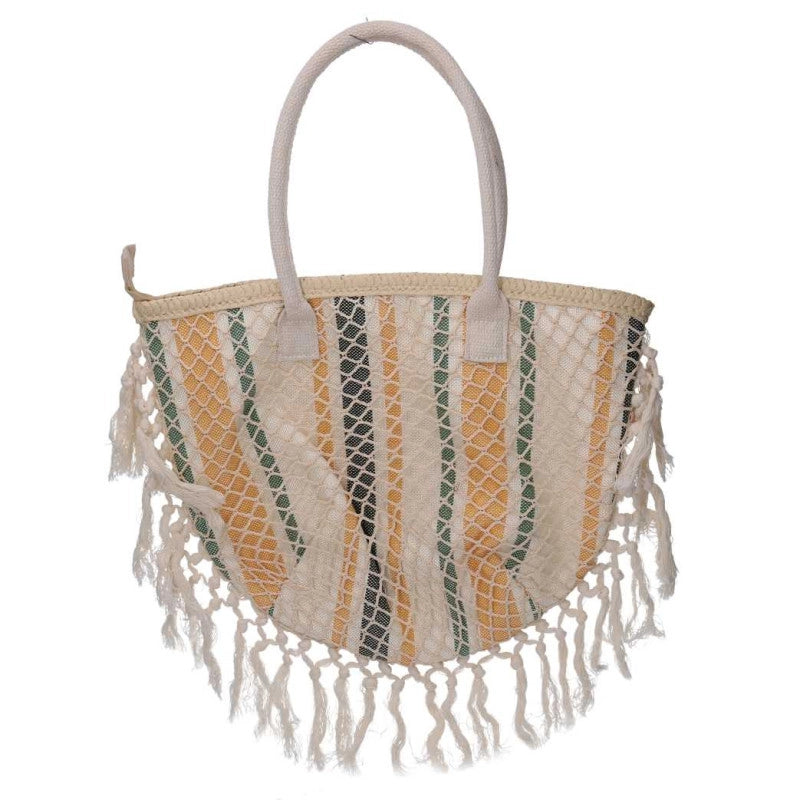 Borsa tessuto righe arancioni con nappecm 40x13h32/50
