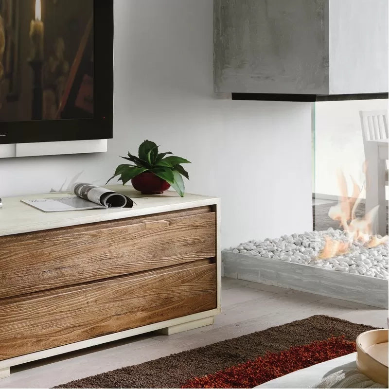 Porta tv  in legno massello shabby laccato 2 cassetti 130x54 55 - Mobili 2G
