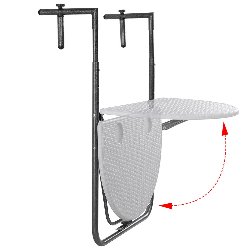 Tavolino Balcone Pieghevole Metallo e Polyrattan 2 Porta Bicchieri Regolabile Bianco