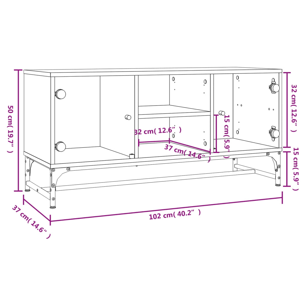 Mobile Porta TV con Ante in Vetro Bianco 102x37x50 cm 836532