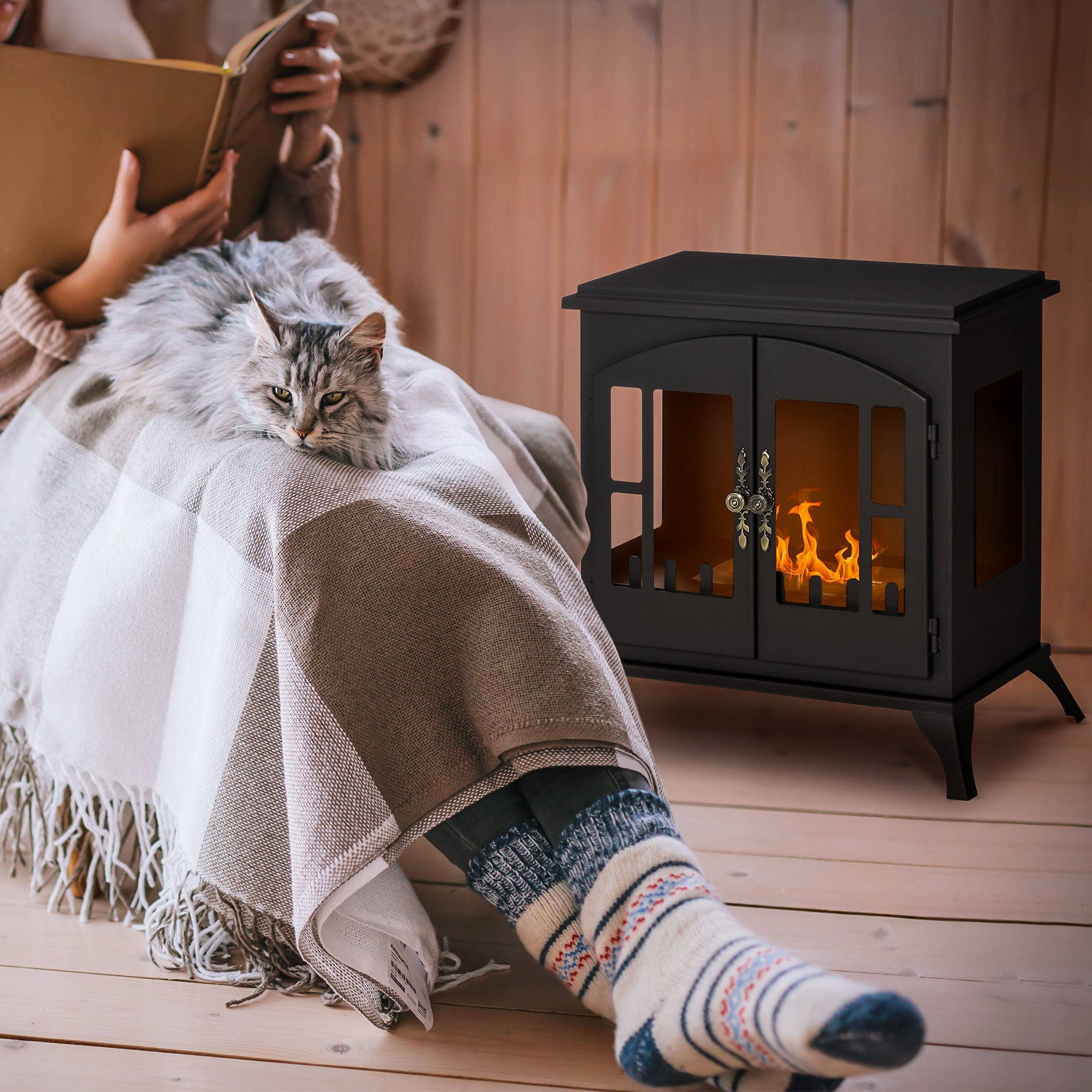 Camino a Bioetanolo da Pavimento 55x31x55 cm Bruciatore da 0,9L in Acciaio Inox Nero