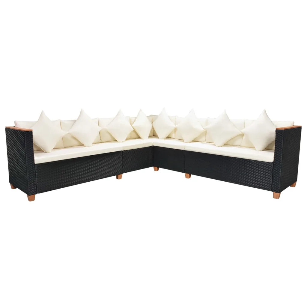 Set Divani da Giardino 7 pz con Cuscini in Polyrattan Nero 42999
