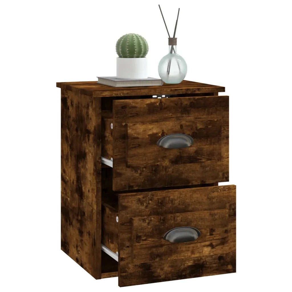 Comodino | Armadio da Notte | Mobiletto da notte a Parete Rovere Fumo 41,5x36x53 cm