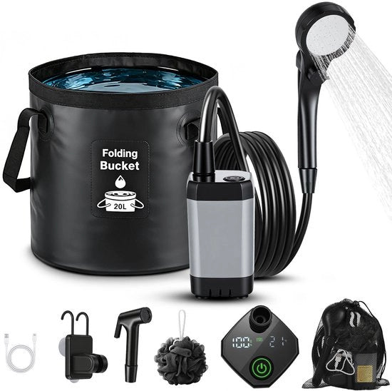 Doucha portatile, 6000 mAh, con secchio pieghevole da 20 litri e boccia doccia, doccia esterna per giardino, campeggio, animali domestici e spiaggia