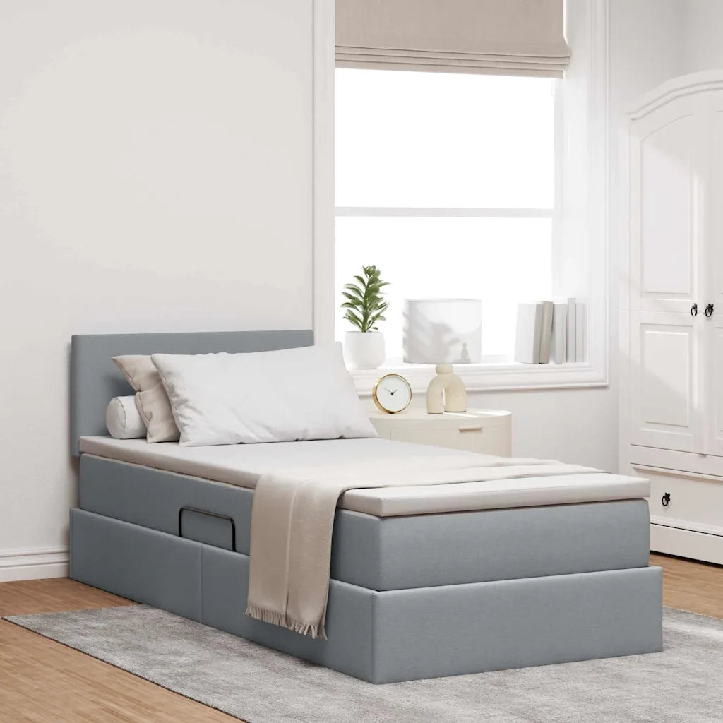 Letto con contenitore e LED Grigio chiaro 100 x 200 cm Tessuto