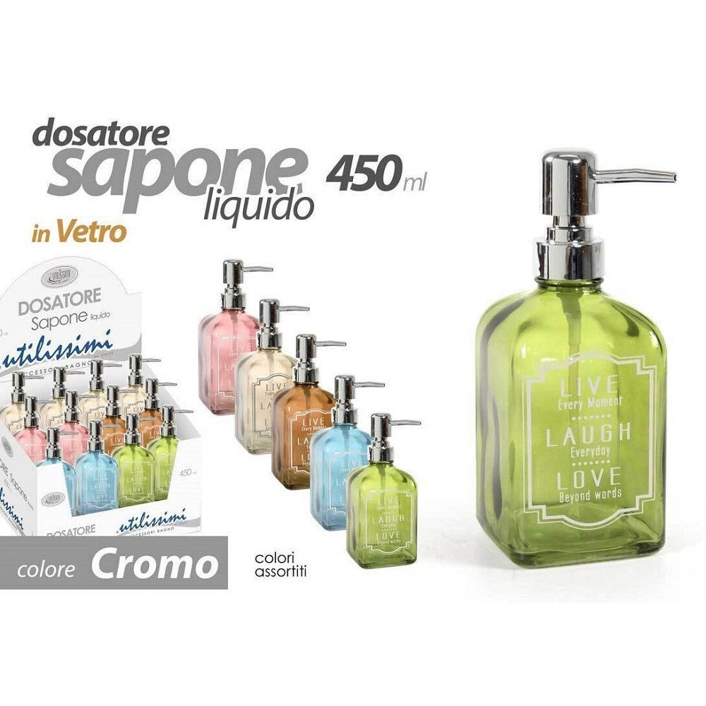 Trade Shop - Porta Sapone Liquido Dosatore Dispenser 450 Ml 18cm In Vetro Vari Colori 819292 -