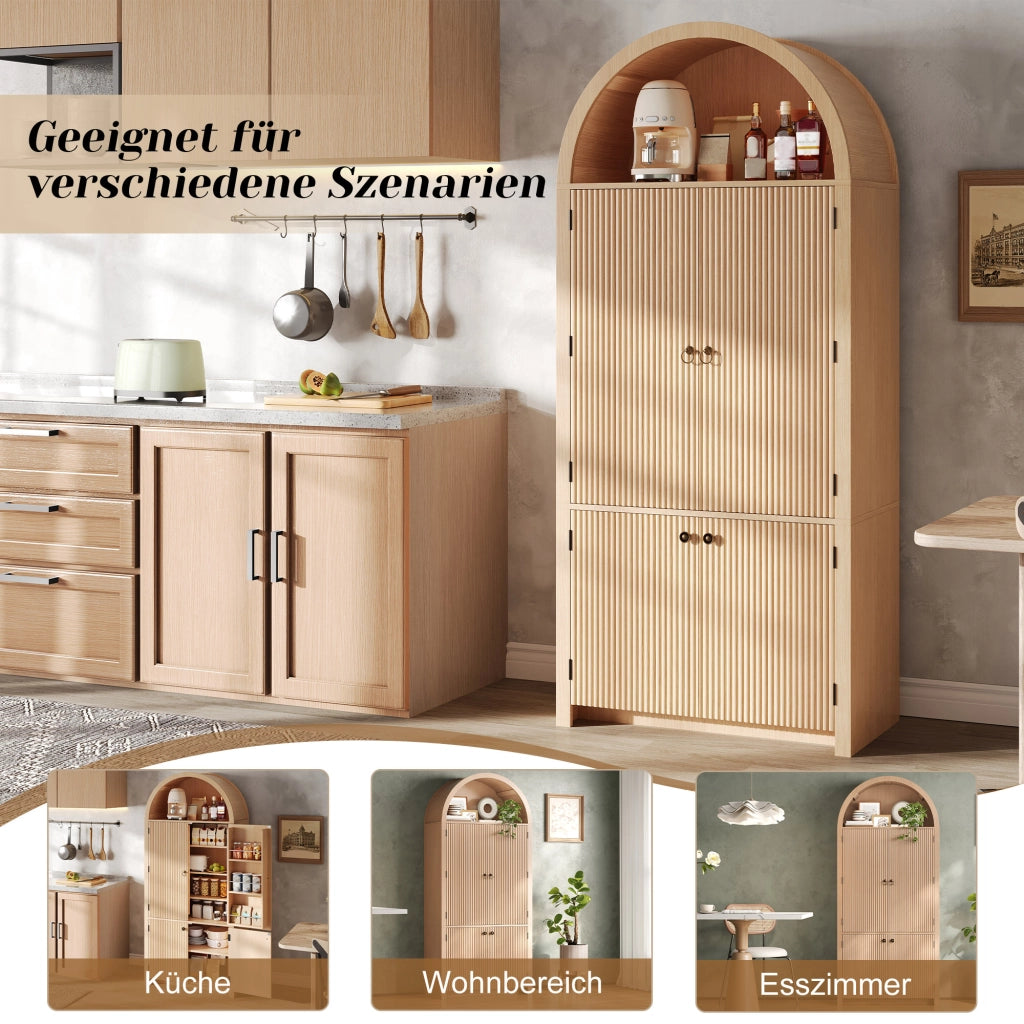 Armadio ad arco con 3 ripiani, 2 vani sulle ante e vano aperto superiore, per soggiorno, in MDF naturale, 80 × 40 × 180 cm