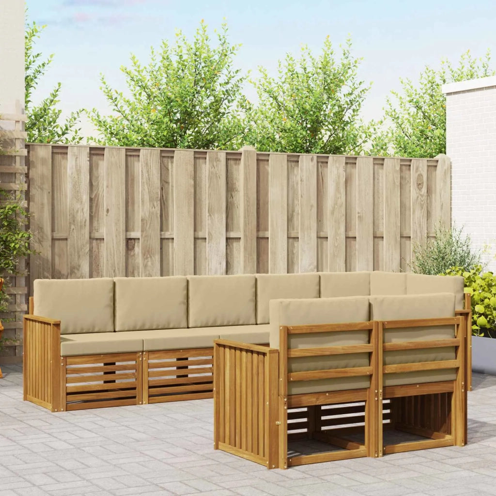 Set divani 8 pcs Naturale e Beige Legno di Acacia Massello