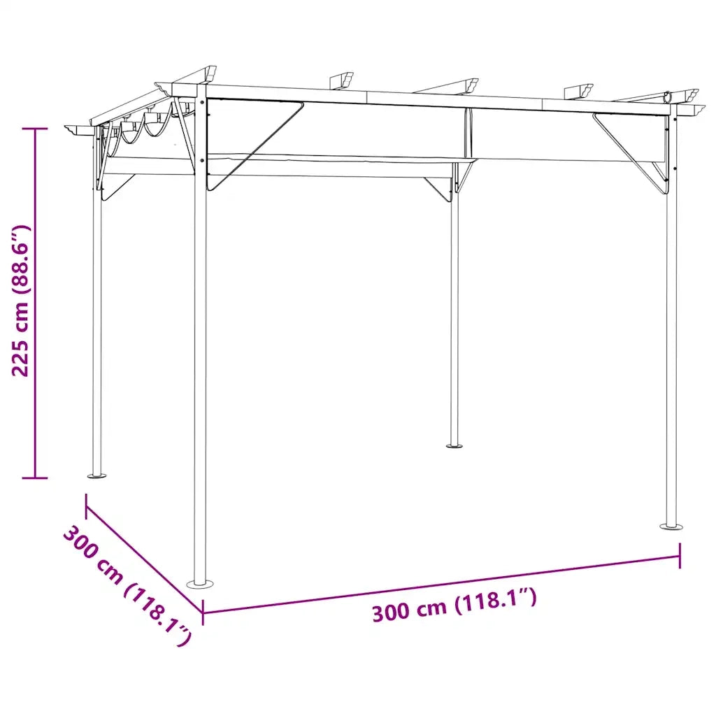 Pergola con Tetto Retrattile Antracite 3x3m in Acciaio 180 g/m2 CFW6120287