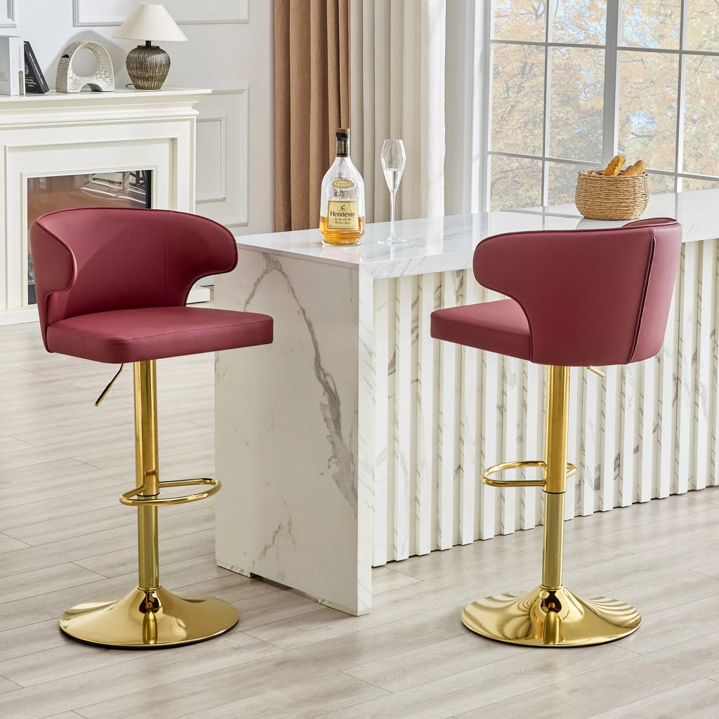 Sgabello da bar con schienale ergonomico girevole e altezza regolabile in pu rosso 70,5 × 56,0 × 55,5 cm