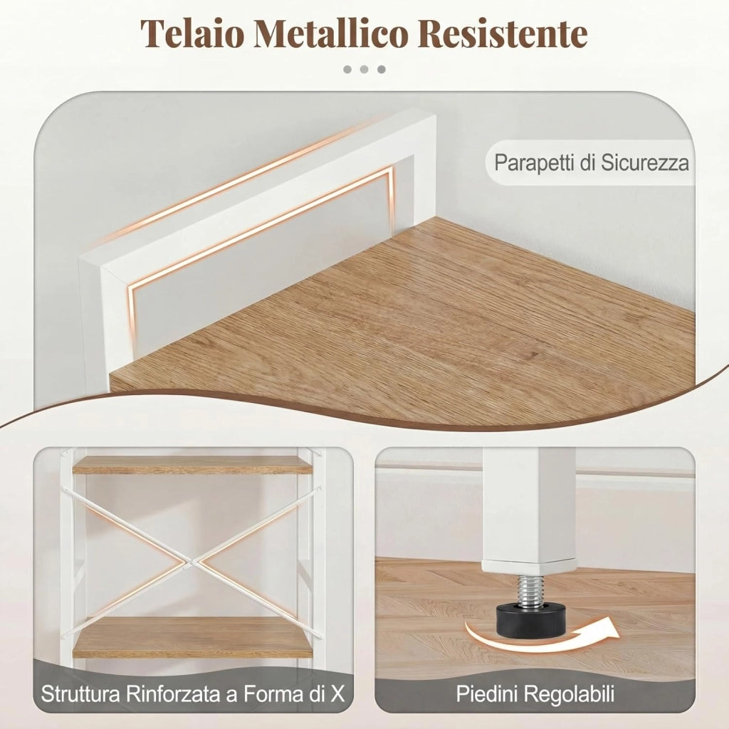 Libreria a 4 Ripiani, Scaffale Portaoggetti con Struttura in Metallo, con Ripiani Aperti e Design Anti-caduta, per Soggiorno Ufficio Casa, 41,5x27,5x100 cm (Naturale)