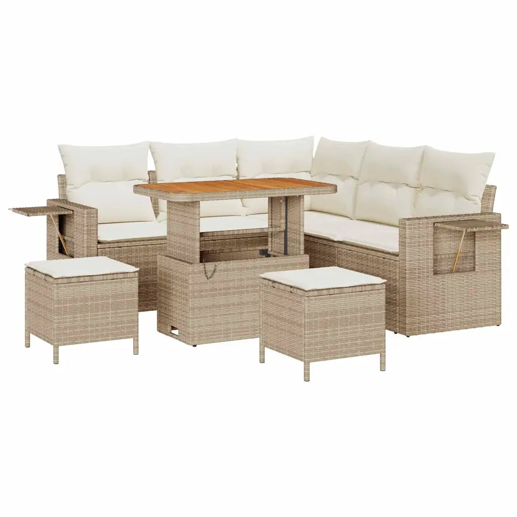 Set Divano da Giardino con cuscino 8 pcs Beige polyrattan