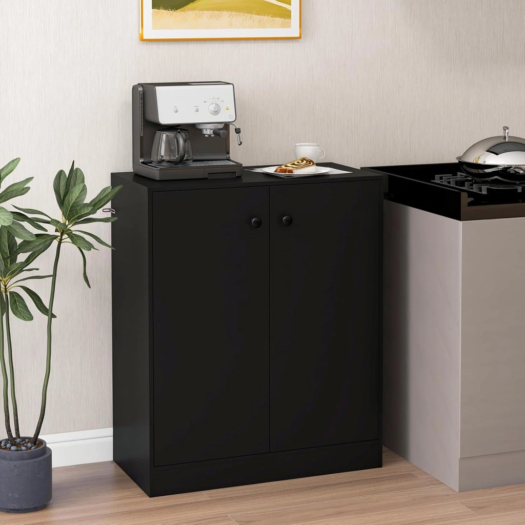 Armadietto da 2 Ante, Mobile da Pavimento con Ripiani a 3 Livelli e Dispositivo Anti-Ribaltamento, per Soggiorno, Sala da Pranzo e Ingresso, 72 x 34 x 85,5 cm (Nero)