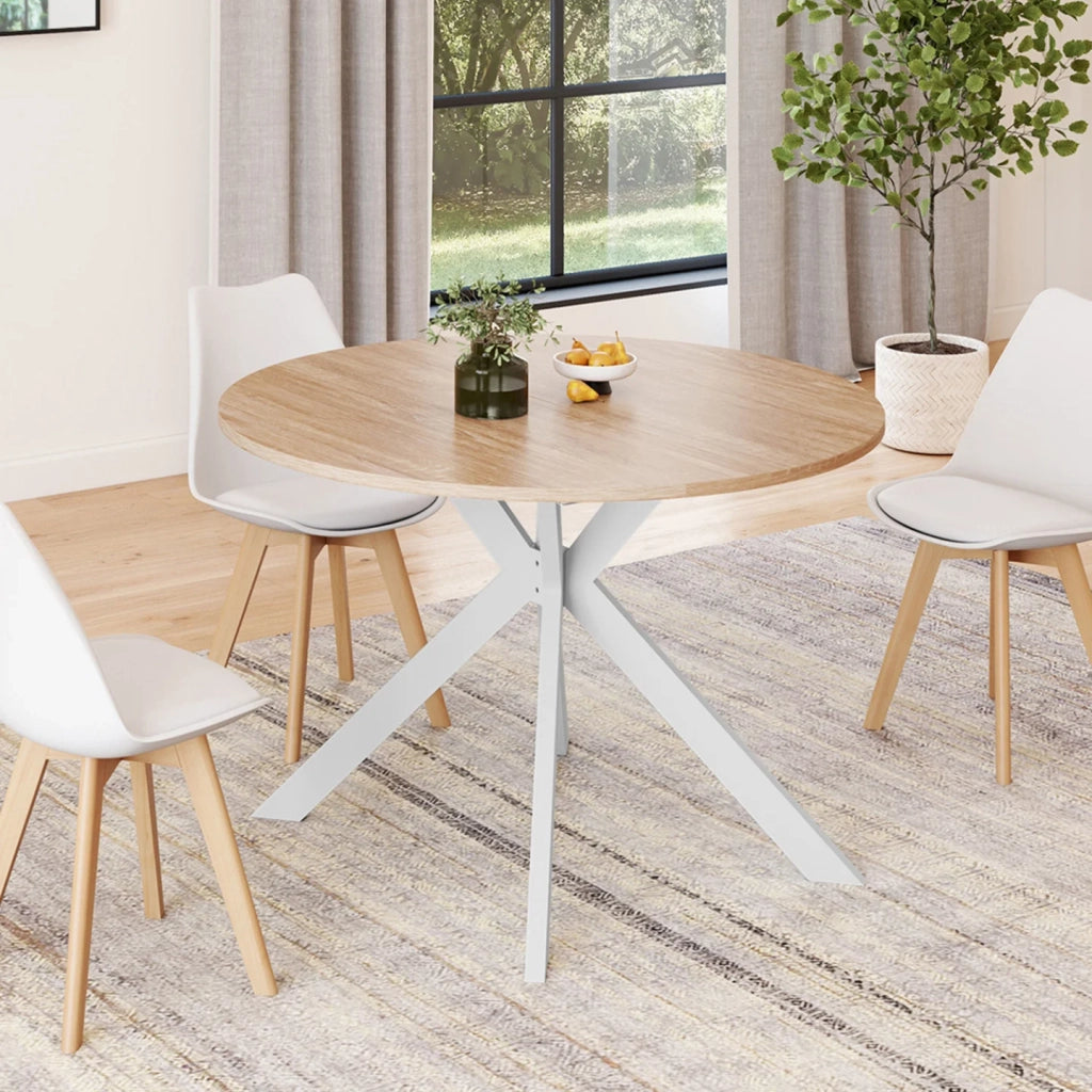 IDMarket - ALIX Tavolo da pranzo rotondo allungabile per 4-10 persone con gamba in legno e ragno bianco 110 - 200 cm