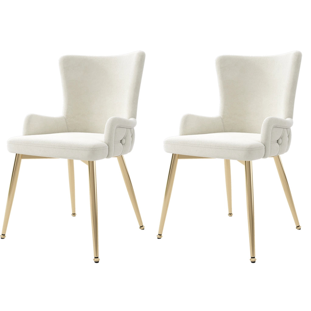 Set di 2 sedie da pranzo in velluto con gambe in metallo beige e oro