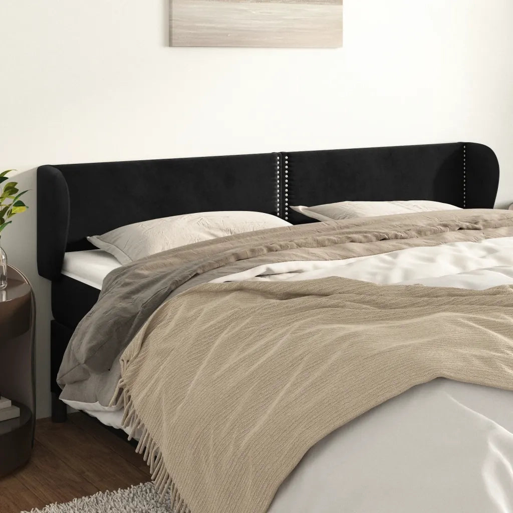 Testiera | Testata ad Orecchio Nera 163x23x78/88 cm in Velluto