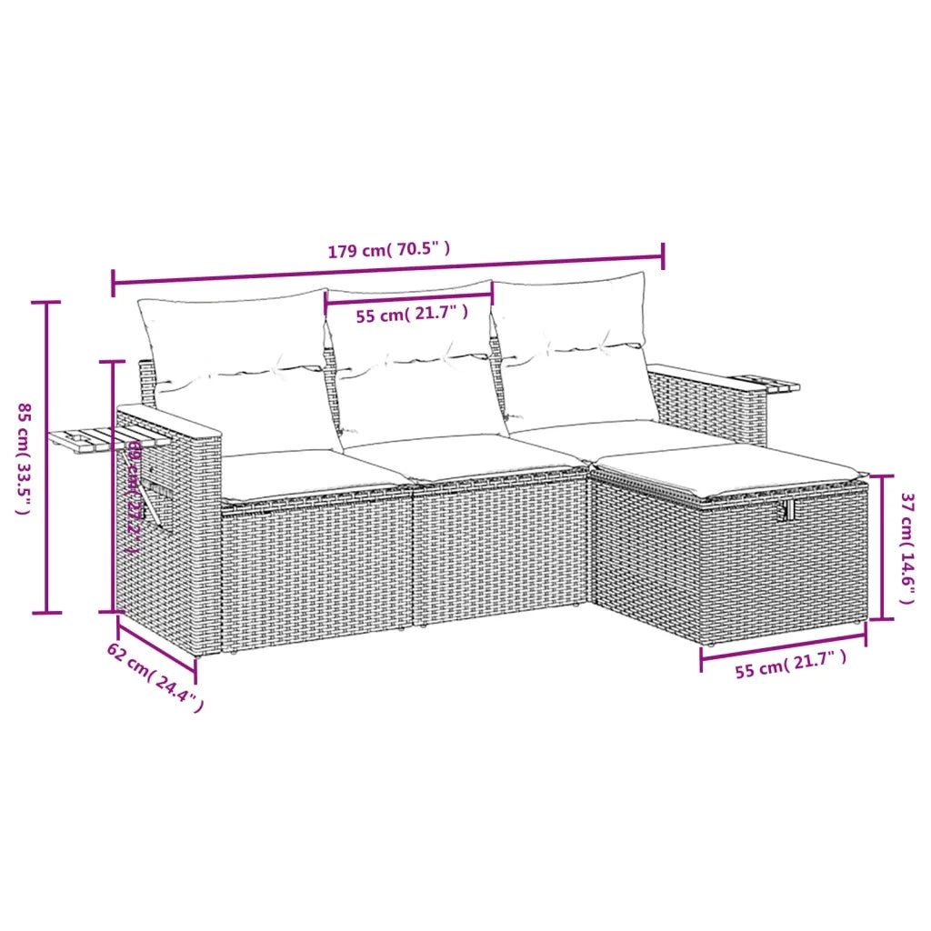 Set Divani da Giardino 4 pz con Cuscini in Polyrattan Grigio