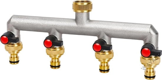 Distributore a 4 vie per l'acqua, distributore a 4 vie per l'acqua con connessione in rame di 3/4 pollice, attacchi per tubi di irrigazione per giardino con adattatore 3/4 pollice, valvola a sfere per irrigazione di grandi giardini