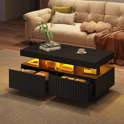 Tavolino basso con 2 cassetti e vano aperto led controllato da app per soggiorno in truciolato nero 100 × 50 × 45 cm