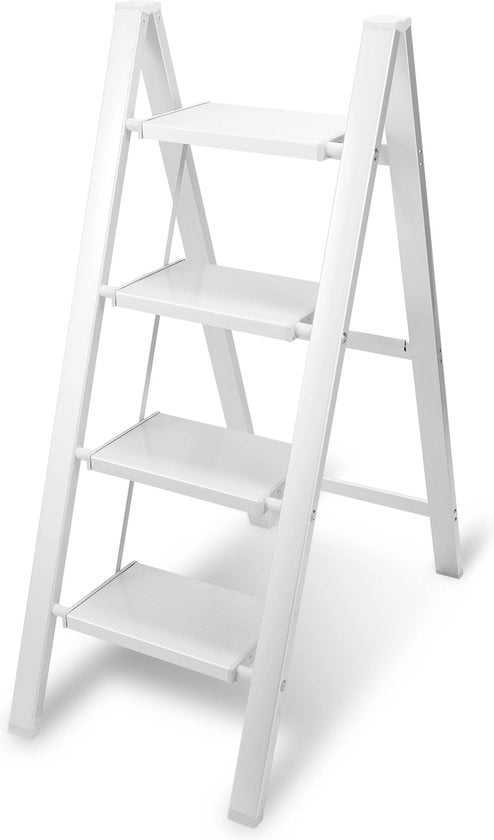 Ladder Opvoluta 4 Gradini Trappola Cucina Inclinabile - Antiscivolo - Trappola a Scomparsa in Alluminio Bianco