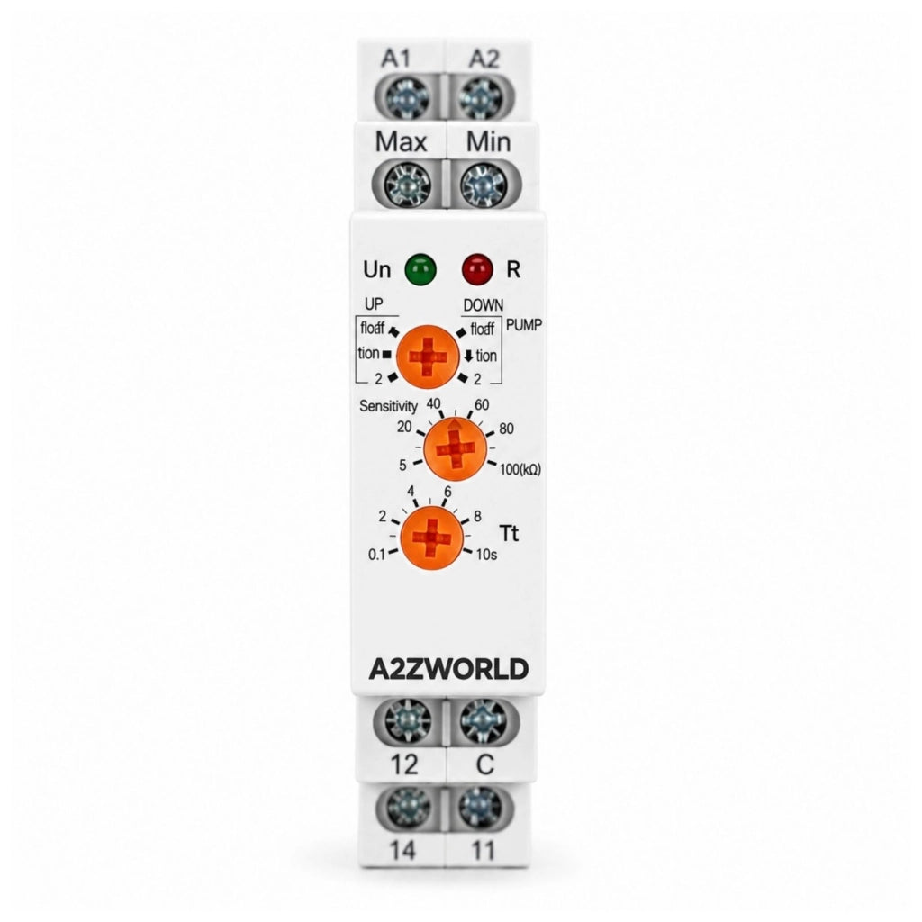 Relè Controllo Livello Liquidi Avanzato, AC/DC 24-240V 10A, Controllo 1 o 2 Livelli, Pump Up/Down, Ritardo 0,1-10S, Regolatore Livello Acqua,  Per Pompe e Serbatoi, 1 Modulo Guida Din
