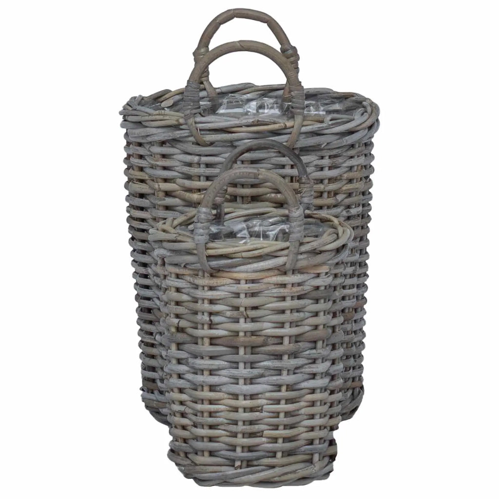 Cesto per Piante con archiviazione 2 pcs Grigio Rattan Kubu