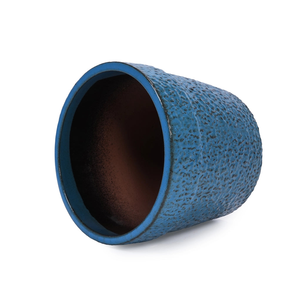 Fioriera in ceramica con foro di drenaggio finitura blu anticato lucida per interno ed esterno 49 × 49 × 45,5 cm