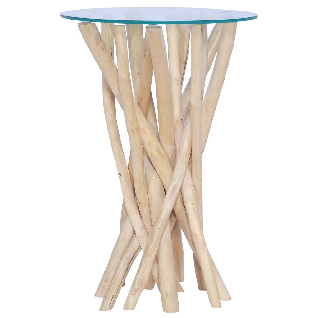Tavolino da CaffÃ¨ Ripiano in Vetro 35x35x50 cm in Legno di Teak cod mxl 62782
