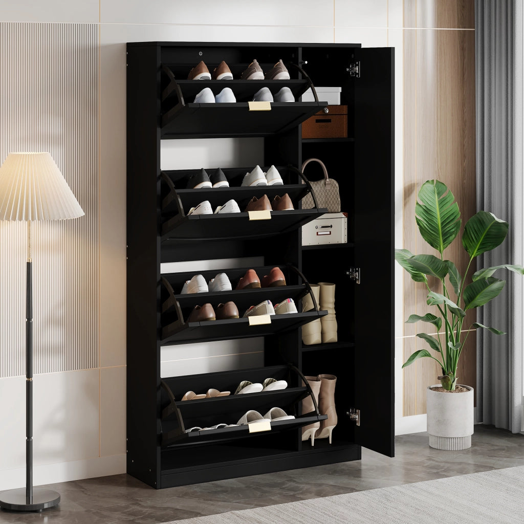Scarpiera con Specchio e 4 Ante Ribaltabili ¨C MINIMAL ¨C Nero, 80x147x24 cm