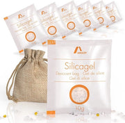 Pacchetti di silicagel (10 x 10 g) con contenitore in juta - Dispositivo di assorbimento di umidità rinnovabile