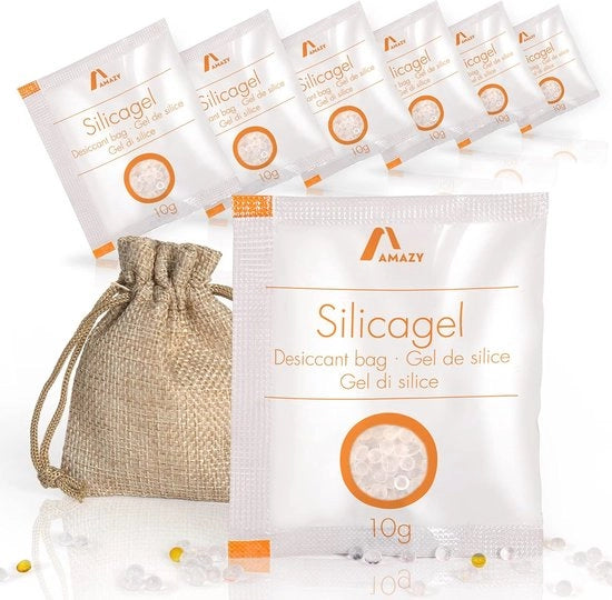 Pacchetti di silicagel (10 x 10 g) con contenitore in juta - Dispositivo di assorbimento di umidità rinnovabile