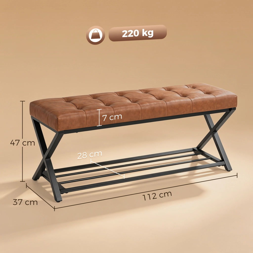 Panca Ingresso con Seduta in Pelle Sintetica ¨C zephmum ¨C 112x37x47 cm, Marrone