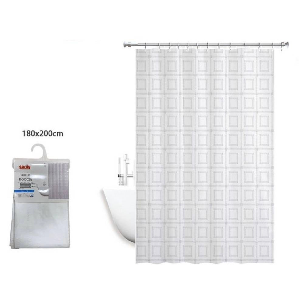 Trade Shop - Tenda Doccia Antimuffa Impermeabile Bagno 180 X 200 Cm Con Anelli Quadrati 59391 -