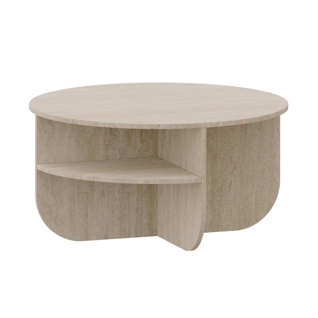 Tavolino Rotondo Reykhon Ø80 x 41 cm Color Avorio Travertin [en.casa]
