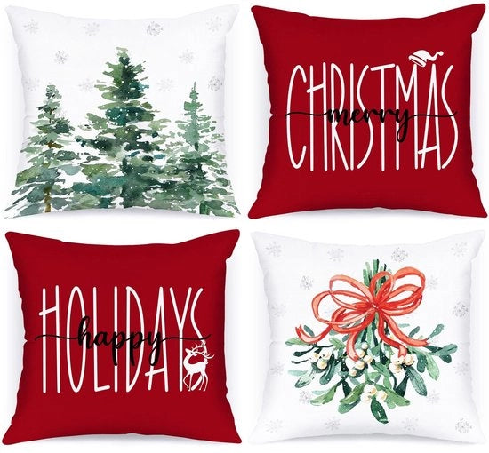 Set di cuscini natalizi da 4 pezzi - 45x45 cm - Polyester duraturo - Copricuscini decorativi - Decorazione natalizia - Chiusura a zip nascosta - Copricuscino