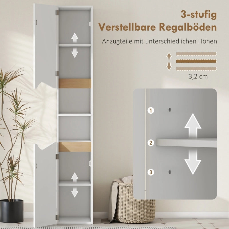 Colonna bagno salvaspazio con 2 ante e 2 vani aperti, ripiani regolabili, bianco, 30x34,6x180,5 cm