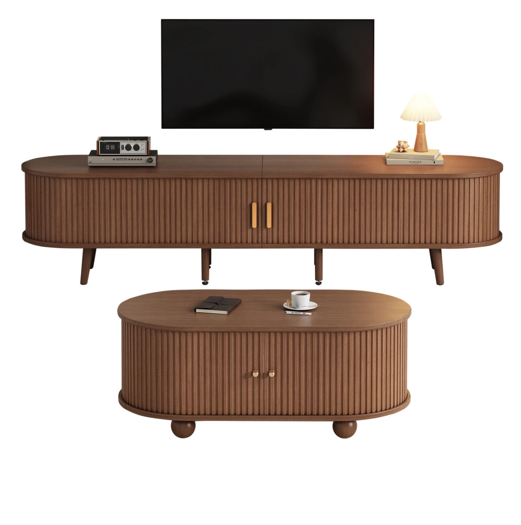 Set mobile TV e tavolino da caffè in MDF color noce, 2 pezzi