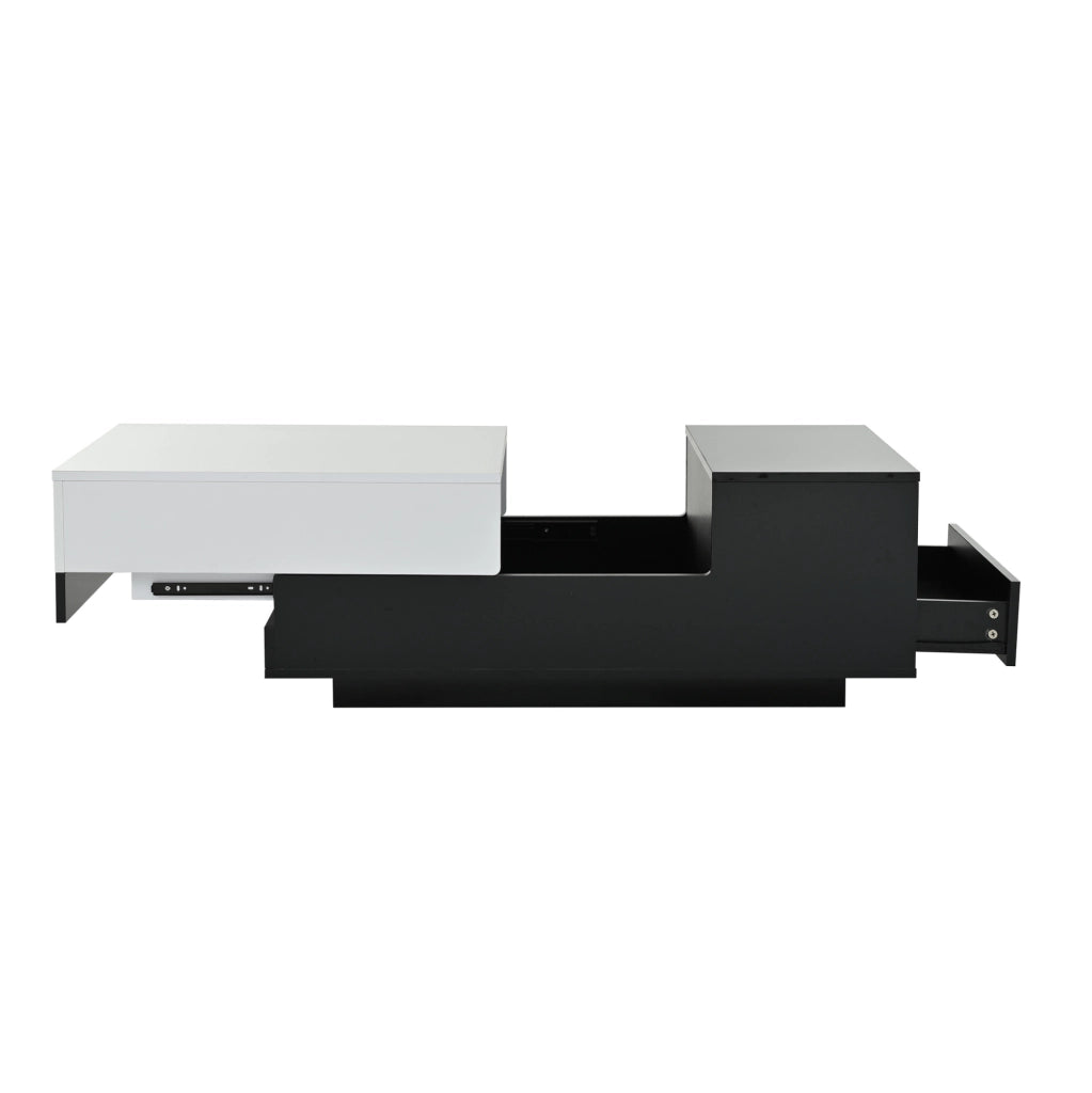 Tavolino da caffè 100x50x38 cm con 2 cassetti e vano laterale; in truciolato; bianco e nero