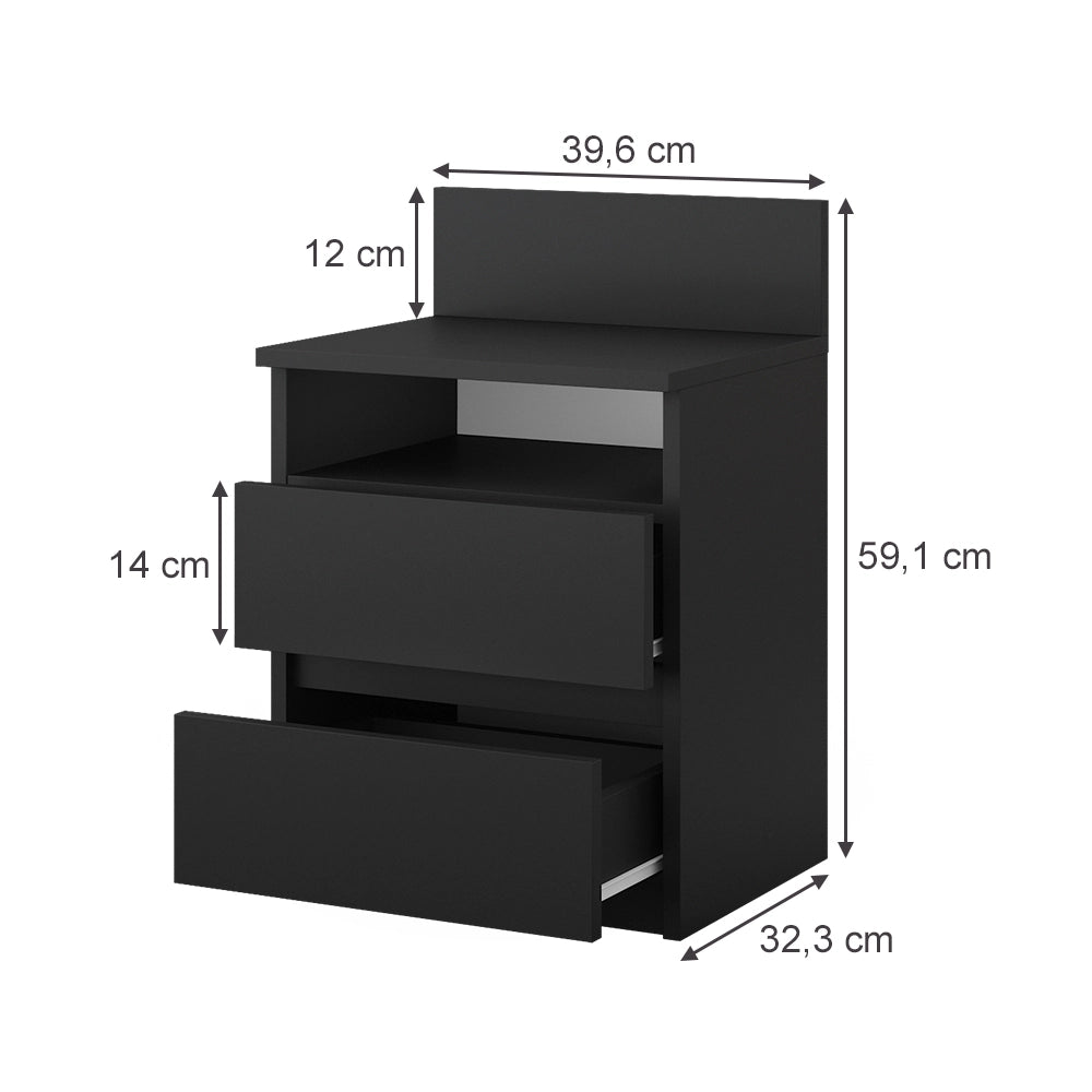 Vicco Comodino camera da letto Nero 32.3 x 59.1 cm Set di 2