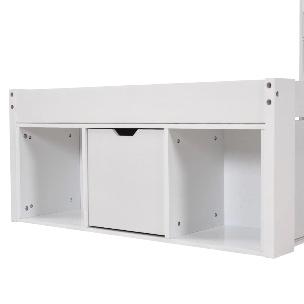 Letto singolo 90x200 cm con USB e grande spazio; pino e MDF; bianco (Senza materasso)