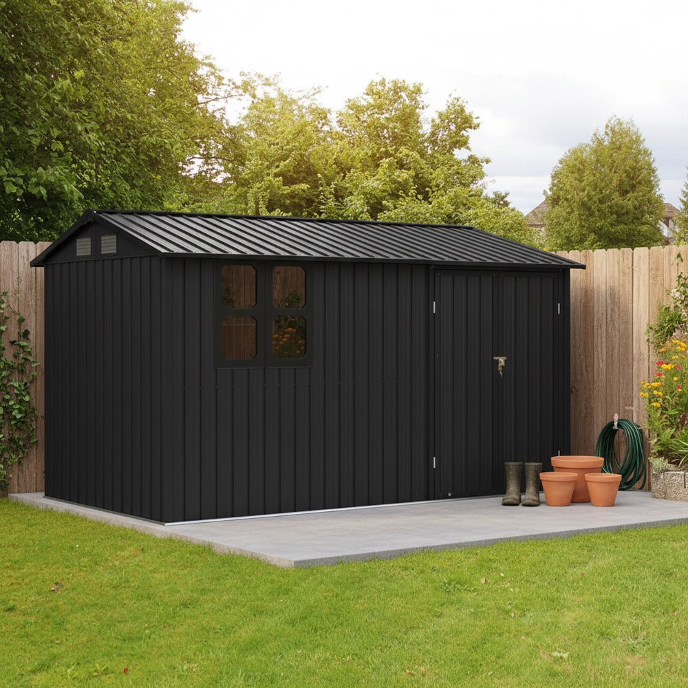 Casetta da Giardino in Metallo con Porta, Finestra e Serratura ¨C MINIMAL ¨C Nero, 362x285.5 cm