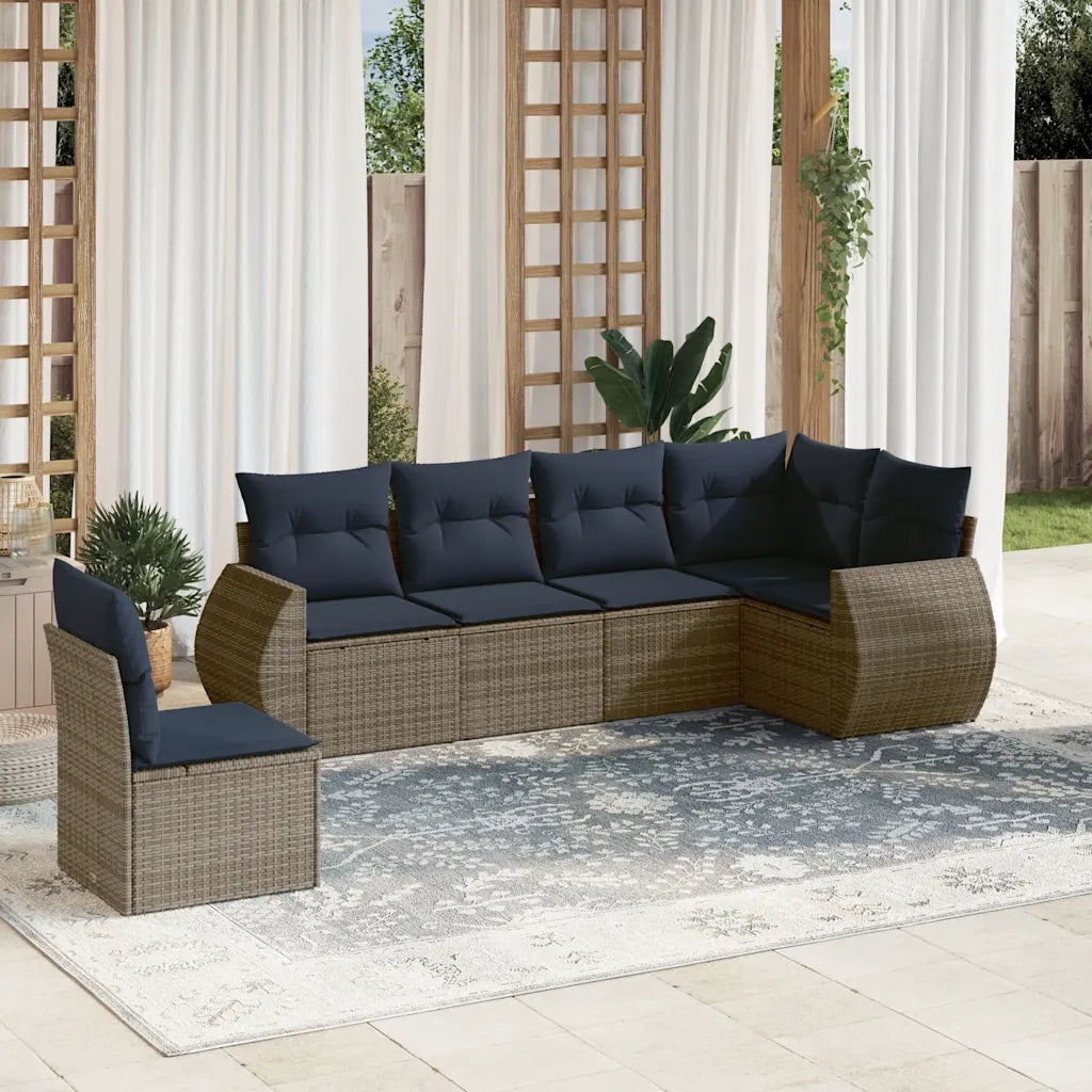 Set Divani da Giardino 6 pz con Cuscini Grigio in Polyrattan 3221430