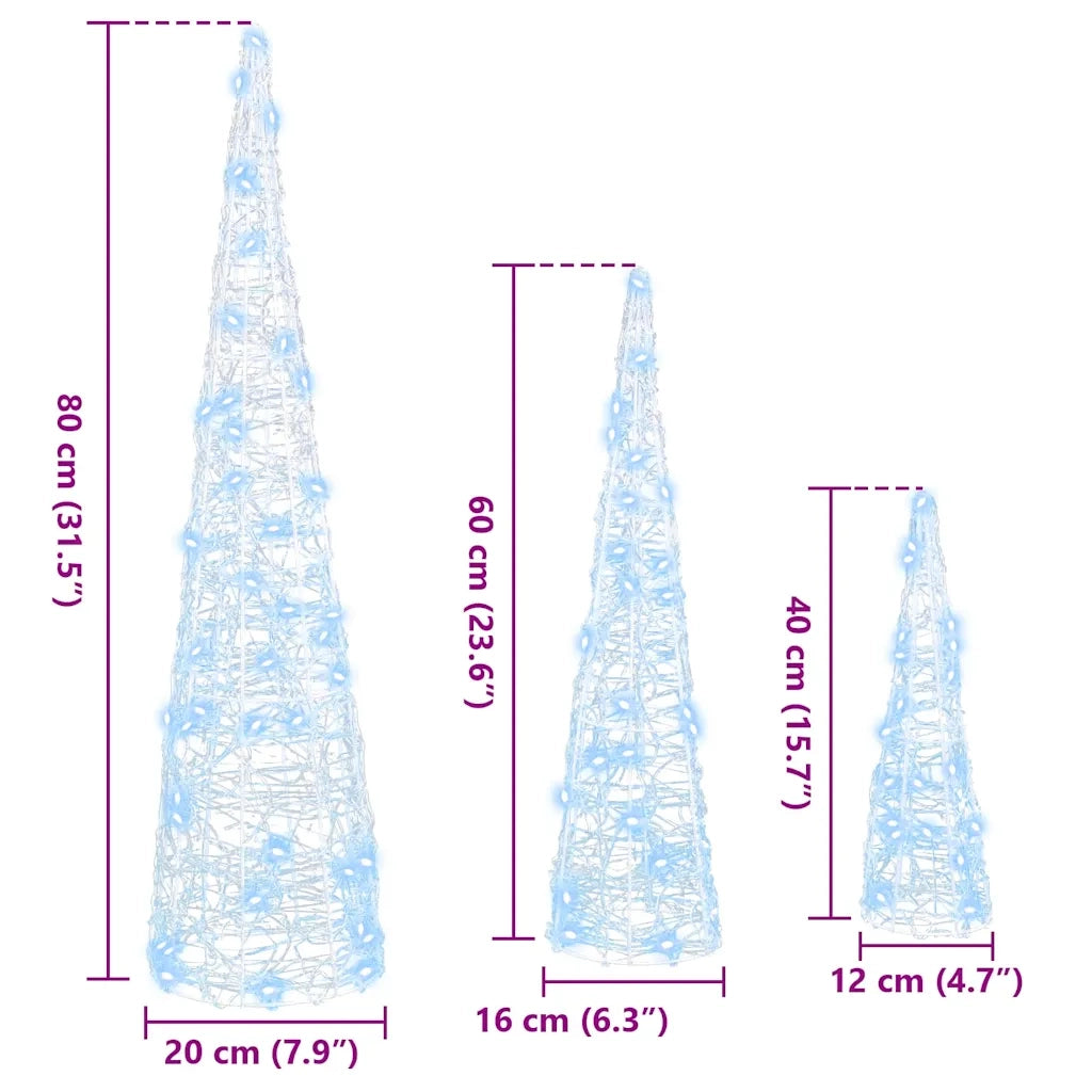 Albero di Natale 3 pcs Bianco freddo 20 x 20 x 80 cm Acrilico