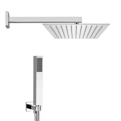 Set doccia cromato con braccio soffione rettangolare 30x20 e kit doccia