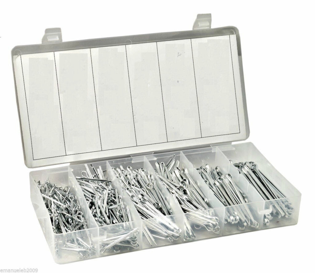 SET ASSORTIMENTO 555 COPPIGLIE PERNI FERMI DI SICUREZZA VARIE MISURE 555 PEZZI