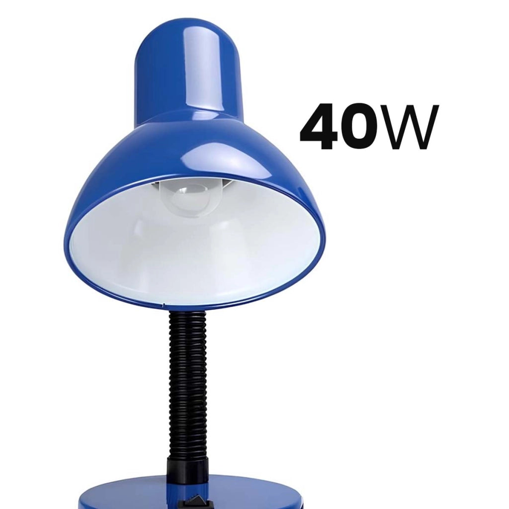 Lampada da tavolo orientabile compatibile E27 40W con braccio flessibile e interruttore Nero / Blu Avizar